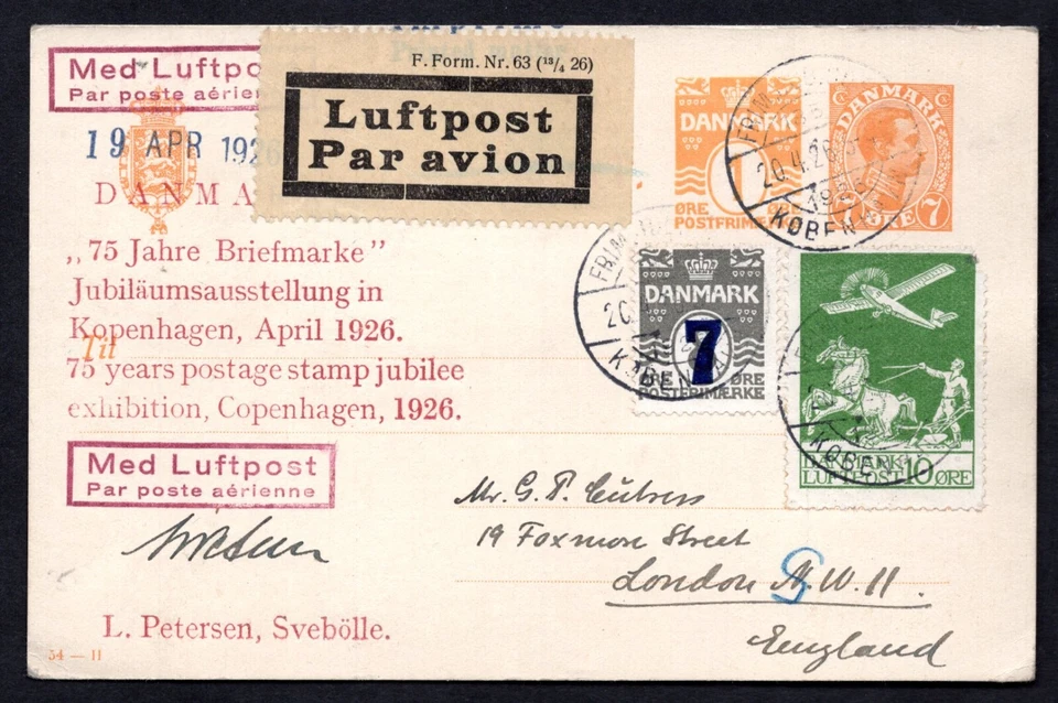 DINAMARCA 1926 REINO UNIDO 75 AÑOS SELLO POSTAL JUBILEO POSTAL CORREO AÉREO Foto 1 de 2
