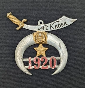 1920 AL KADER Shriners emblema masónico colgante antiguo Wilsonville Portland - Imagen 1 de 2