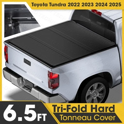 Cubierta Tonneau de plataforma de camioneta de fibra de vidrio dura de 6,5 ft 3 pliegues para Toyota Tundra 2022-2025 Foto 1 de 4