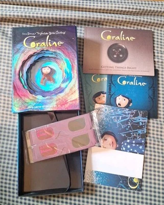 Редкий CORALINE ограниченного тиража подарочная коробка комплект 2 DVD 3D очки открытки OOP  - Изображение 1 из 2