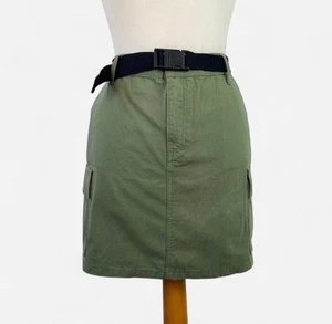 Vintage Y2K 00s F&F Khaki Green Mini Short Utility Cargo Pocket Skirt UK Size 10 - Picture 1 of 8