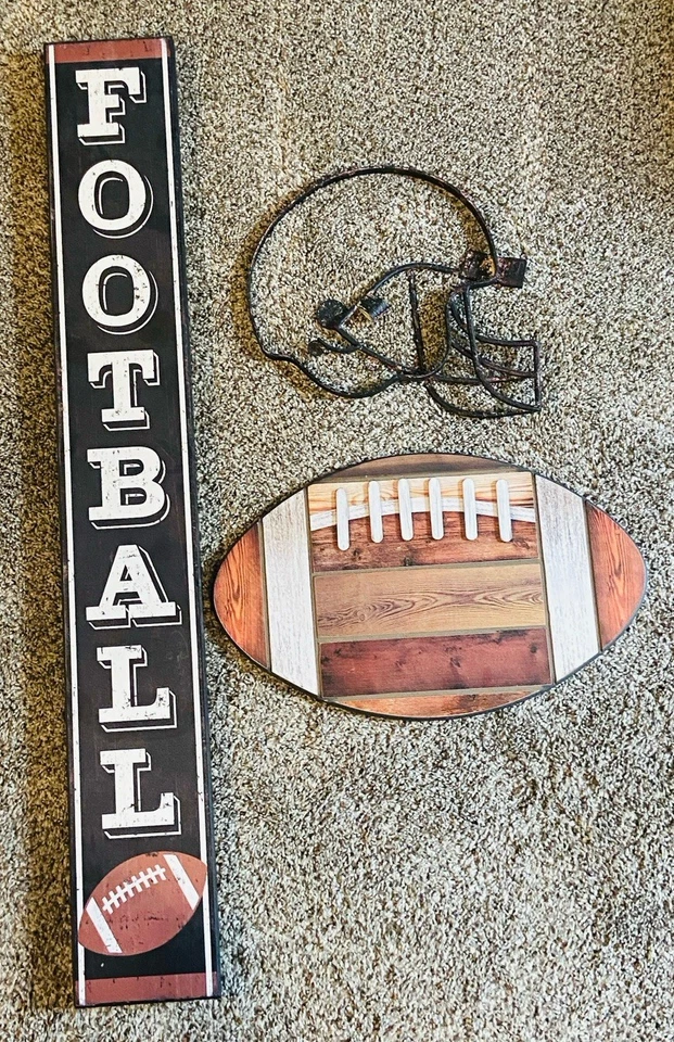 Lot of 3 Football Themed Wall Decor for Man Cave or Kid's Room 36 x 5 x 1 - Image 1 of 4