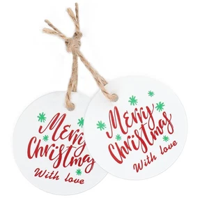 JijAcraft 100Pcs Tags With String - Personalized Round White Merry Christmas ... - Picture 1 of 7