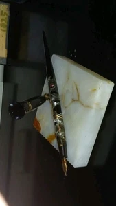 Antique Moore Junior 3- 14kt Gold Fountain Pen Desk Set Marble Base - Picture 1 of 24