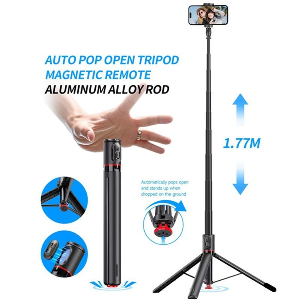 Trípode automático emergente para selfies de 70" con soporte para teléfono celular extensible remoto Foto 1 de 4