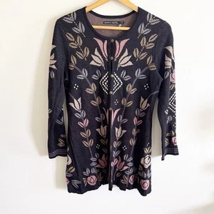 Gudrun Sjödén black linen Cotton floral boho sweater Cardigan size small - Picture 1 of 6