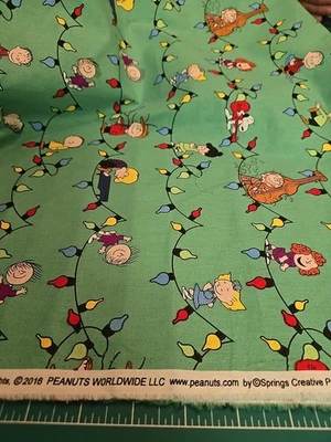 PEANUTS Snoopy Friends Christmas Lights Cotton Fabric By The Half Yard 2016 New - Image 1 of 4
