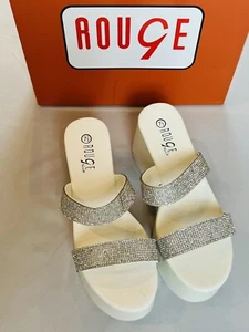 ROUGE Women’s Wedge Heel Platform Crystals Open Toe Sandals Shoes Sz 7.5 - Picture 1 of 8