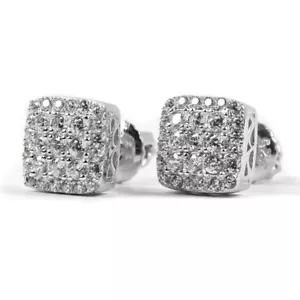 Herren kleiner Würfel quadratisch 925 Sterlingsilber Eis Cz Hip Hop Ohrstecker - Bild 1 von 5