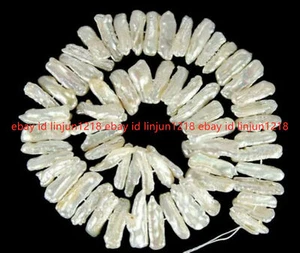 New Rare Natural White Abnormal Biwa Freshwater Pearl Loose Beads 15'' - Picture 1 of 12