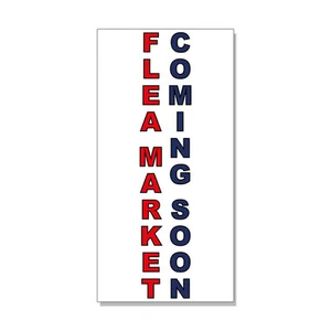 Flea Market Coming Soon Red Blue DECAL STICKER Retail Store Sign - Picture 1 of 1