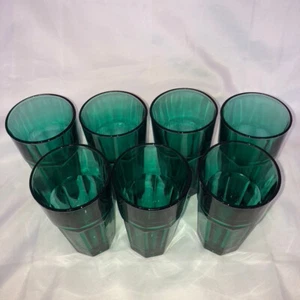 Libbey Duratuff Glasses Green Gibraltar Paneled Iced Juice 16 oz Rare Set Of 7  - Picture 1 of 17