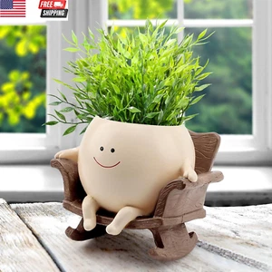 Cute Resin Flower Head Planters, Smily Face Planter Pots for Indoor Plants, Sit - Picture 1 of 10