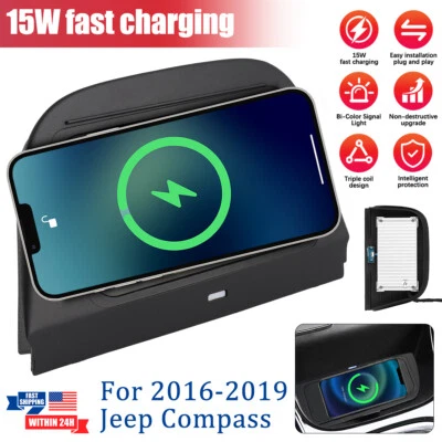 For Jeep Compass 2016-19 Wireless Charger Phone Center Console Fast Charging Pad Foto 1 de 4