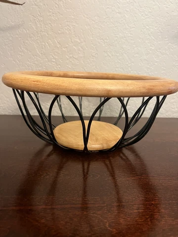 Vintage Danish Fruit Basket, Vegetable, Produce holder - Wood and metal EUC Cover