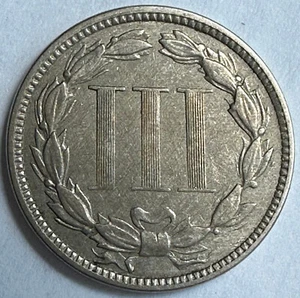 1872 THREE CENT LIBERTY HEAD NICKEL AU CHOICE US TYPE BEAUTIFUL RARE COIN - Picture 1 of 2