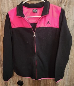 Air Jordan Nike Fleece Full Zip Jacket Pink & Black Youth Girl's XL 13-15yrs - Picture 1 of 7