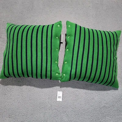 Juego de 2 Almohadas Decorativas Ralph Lauren Toulon Tejidas a Rayas Grn/Nvy 20x20" Foto 1 de 2