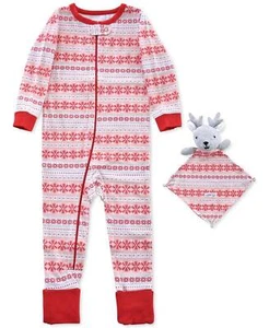 Max & Olivia Baby Girls 2-Pc. Fair-Isle-Print Pajama & Deer Blankie Baby Set - Picture 1 of 4