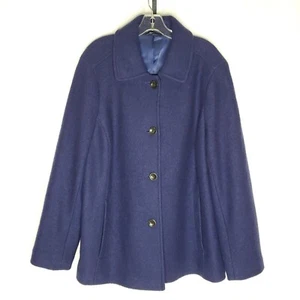 Lands End Giacca Pavone Misto Lana 18W Blu Scuro Royal Cappotto Auto - Foto 1 di 4