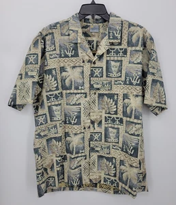 Royal Creations Camicia Hawaiana Uomo XL Blu Marrone Manica Corta Bottoni Camp - Foto 1 di 9