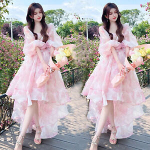 Women Sweet Party Puff Sleeve Fairy Dress Long Beach Dress Princess Floral Dress