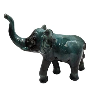 Vintage Elefant Berg Keramik Rüssel hoch Safari Figur Tropfglasur blau grün. - Bild 1 von 9