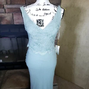 Camron Blake by Mon Cheri Aqua Gown NWT Beaded V Neck Flowy 15684 Size 6 - Picture 1 of 12