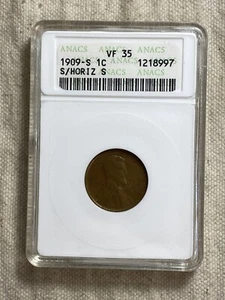 1909-S 1C Lincoln Cent S/Horizontal S VF35 ANACS Soapbox Old Holder - Picture 1 of 8