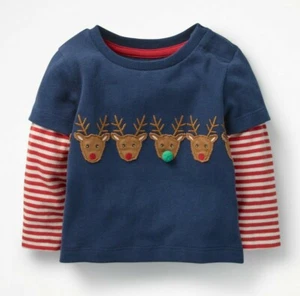 NWT 3/6M Mini Boden Navy Christmas Tee Reindeer Boy or Girl LAST Size - Picture 1 of 3