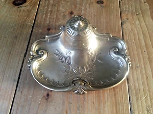 ART NOUVEAU STYLE BRASS INKWELL & INK POT LINER OFFICE DESK ACCESSORY PROP - Picture 1 of 12