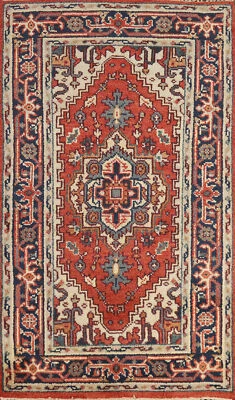Orange Heriz Serapi Beauty Hand-Knotted Indian Accent Carpet in Wool 3x5 ft - Image 1 of 4