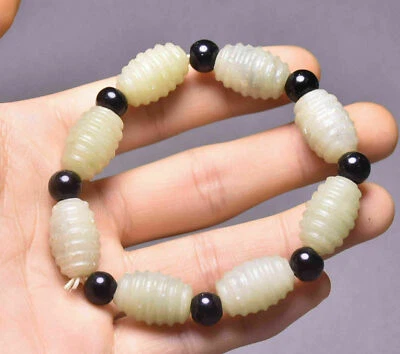 10CM Rare China Hongshan Culture White Jade Carving Jewelry Hand Chain Bracelets - Image 1 of 4