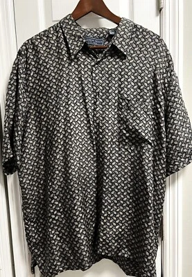 ANDREW FEZZA New York short sleeve button down silk black beige/brown shirt - Image 1 of 4