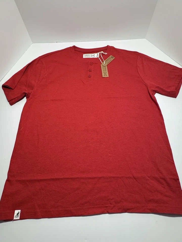 Camiseta Kangol Masculina Tamanho X-Grande Vermelha 3 Botões Gola Henley Redonda Nova Com Etiqueta Muito Boa - Imagem 1 de 4