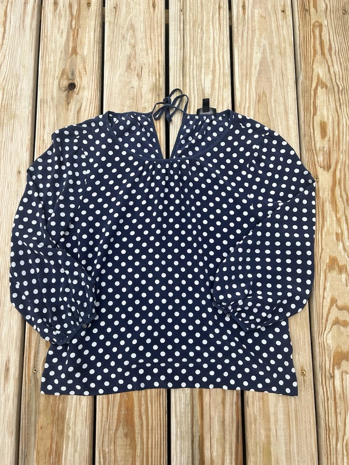 J. Blusa Top Crew 100% Seda Lunares Manga Larga Talla 12 Azul Marino Foto 1 de 4
