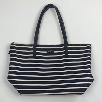 Bolso de hombro Kate Spade negro blanco a rayas dorado cierre de cremallera correas de cuero Foto 1 de 4