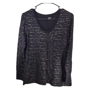 A.N.A. Blusa delgada para mujer XS negra manga larga rayas doradas fiesta nueva con etiquetas - Imagen 1 de 11