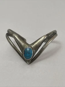 Brazalete Espalda Abierta Turquesa Egipcia Vintage Chapado en Plata ~ Art Deco Egipcio - Imagen 1 de 13