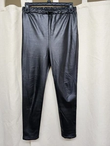 Black soft faux leather PU leggings pull - on size 16 (UK) - Picture 1 of 3