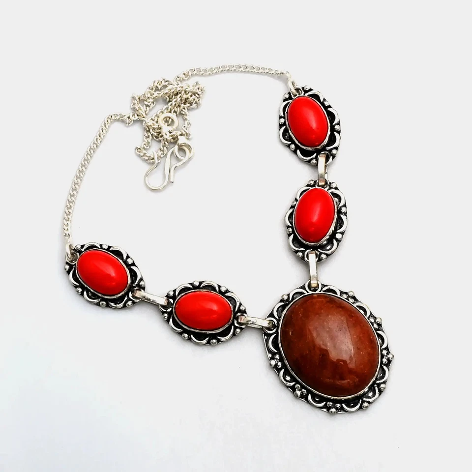 Collar étnico hecho a mano de piedras preciosas de coral aventurina roja 23 Gms AN 15424 Foto 1 de 1