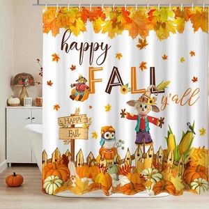 Lindameler Fall Shower Curtain Set Pumpkin Scarecrow Shower Curtain Autumn Fa... - Picture 1 of 8