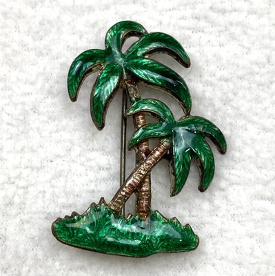 Broche prendedor palmeras de colección esmalte pintado sobre metal verde plata 1,5" x 1" Foto 1 de 4