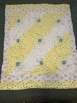 "Manta de retazos vintage hecha a mano para cuna de bebé niño cama edredón 39x45"" amarillo" Foto 1 de 4