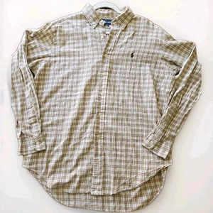 Ralph Lauren Men’s Classic Fit Button Down Shirt L Beige Tan Plaid Cotton - Picture 1 of 8