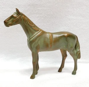 Statuina cavallo equino posa in piedi patina verde metallo pesante bronzo tipo 5" x 4" - Foto 1 di 14