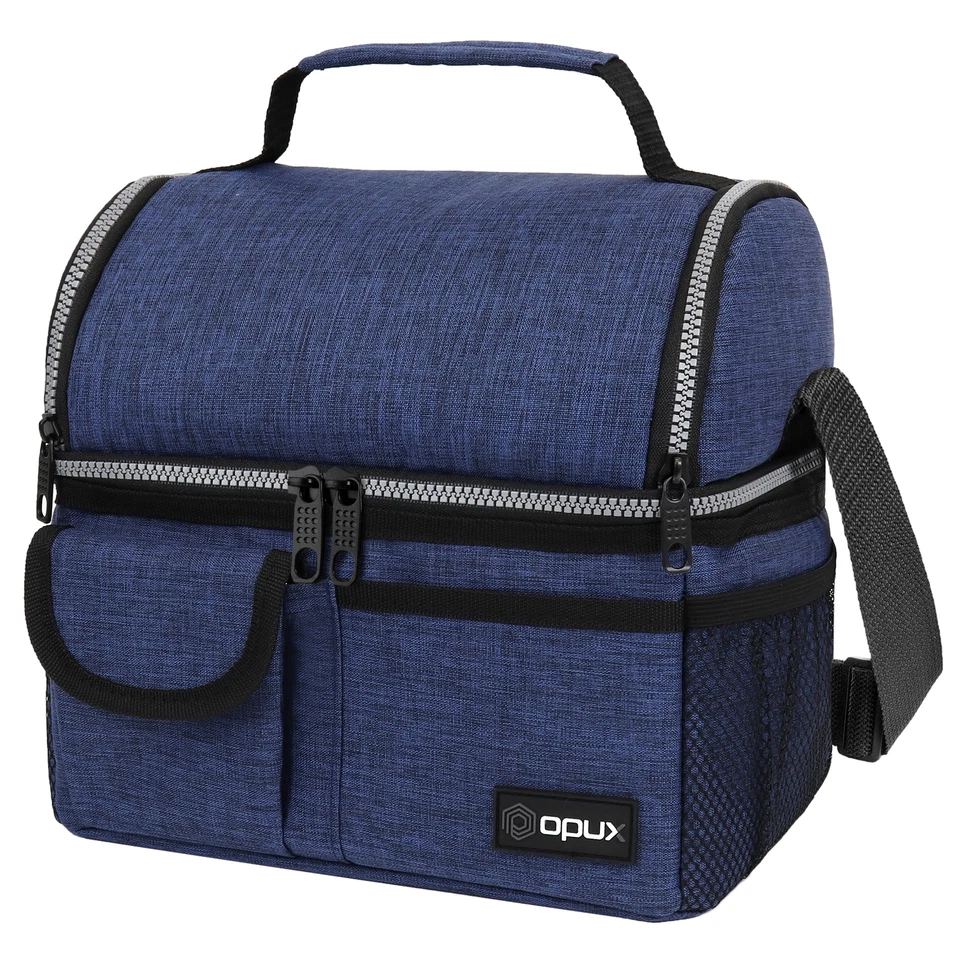 OPUX Insulated Dual Compartment Lunch Bag for Men Women Double Deck Reusable