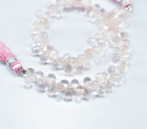 7.5" Natural Rose Quartz Faceted Teardrop Gemstone Briolette Beads 4X6-4X6.5mm - Picture 1 of 6