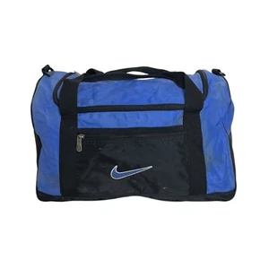 Nike Vintage 00s Swoosh Logo Sports Duffle Gym Bag FLAW Blue Black - Picture 1 of 10