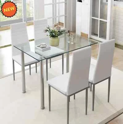Juego de Comedor 4 Sillas y Mesa Moderno Elegante Kitchen Table Glass Top NEW - Image 1 of 4